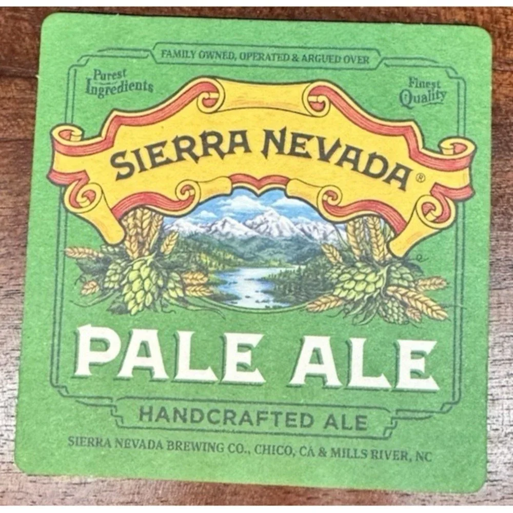 Sierra Nevada Pale Ale Beer Coasters – Double-Sided (Front & Back), Western Nort